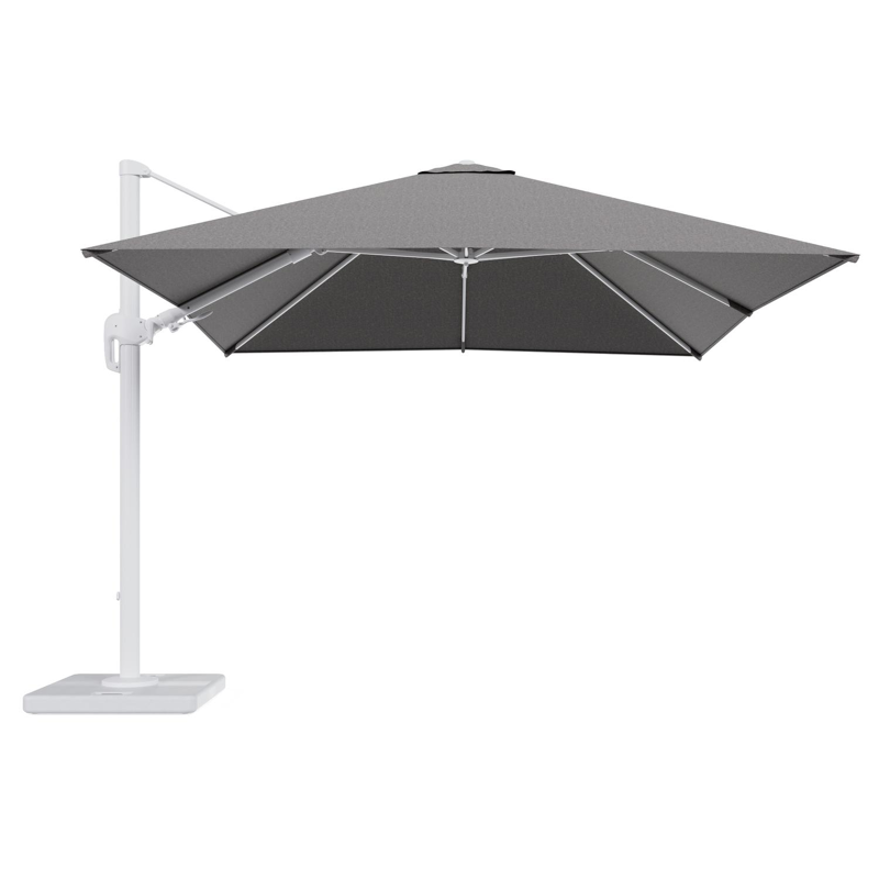 Rufina zweefparasol tiltfunctie in wit aluminium en parasoldoek in All Weather Sunbrella® Luxe Chartres Drizzle - L1 300 x L2 300 cm met parasolvoet Lapido 120 kg