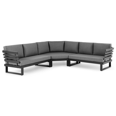 Salon de jardin d'angle Rosarno en aluminium noir avec coussins en weather+ softtouch gris