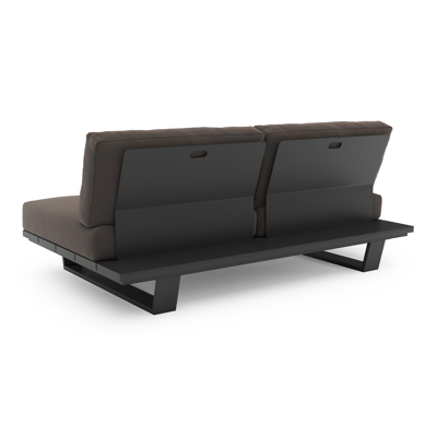 Pagino loungebank in zwart aluminium met natte nature grey all weather sunbrella® luxe kussen