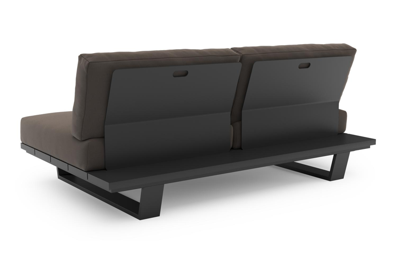 Pagino loungebank in zwart aluminium met natte nature grey all weather sunbrella® luxe kussen