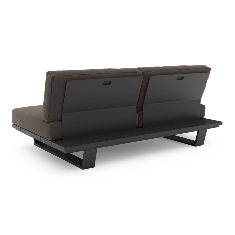 Pagino loungebank in zwart aluminium met natte nature grey all weather sunbrella® luxe kussen