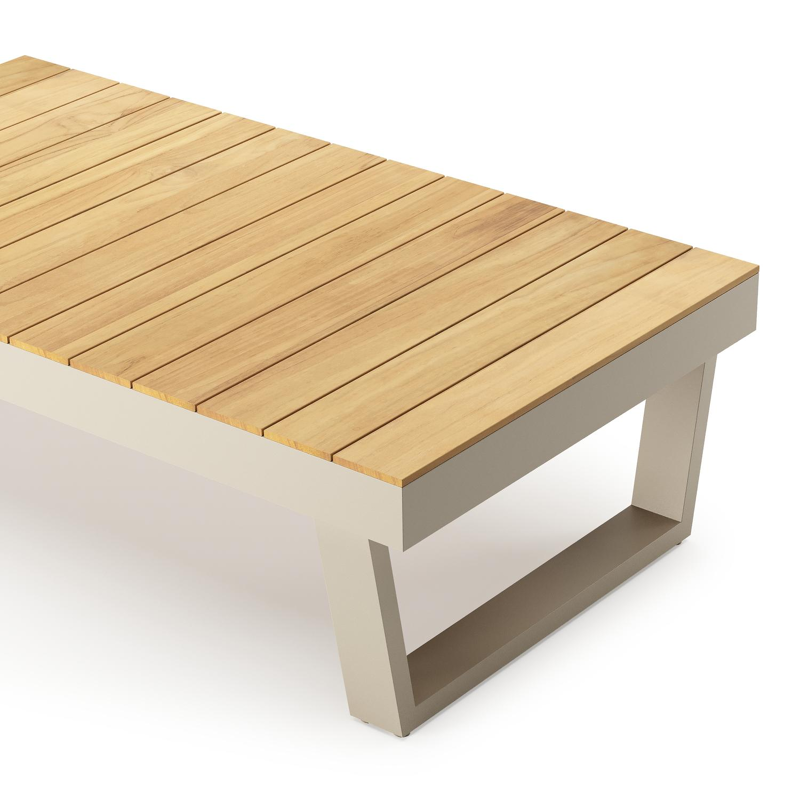 Modica loungetafel in beige aluminium en teak - L 130 x B 72 x H 38 cm