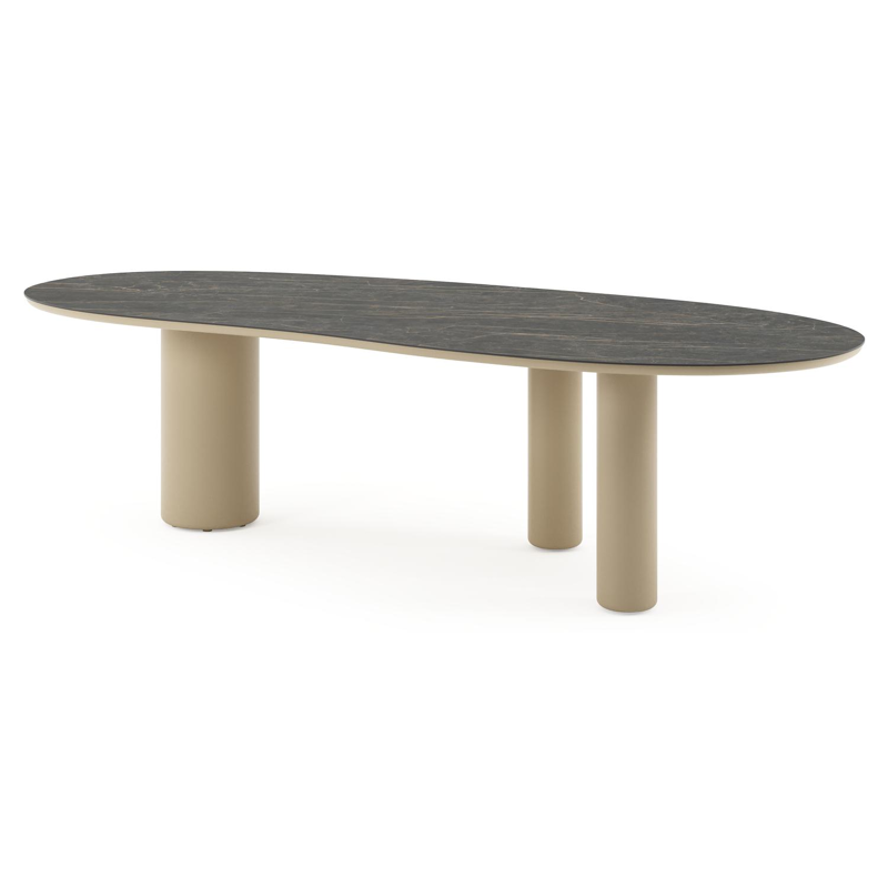 Table de jardin Amico organique en aluminium beige et céramique pleine Black Obsession - Lg. 280 x Lrg. 120 x Haut. 73.5 cm