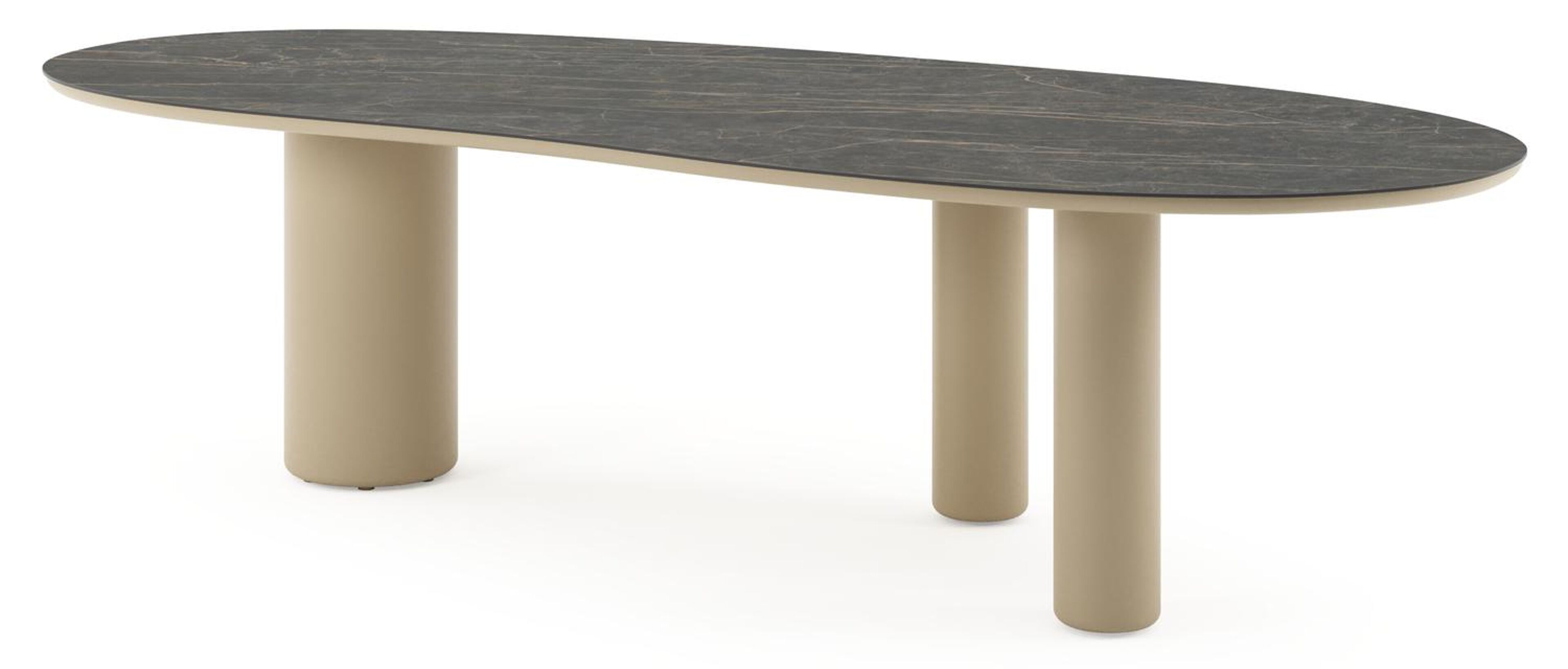 Table de jardin Amico organique en aluminium beige et céramique pleine Black Obsession - Lg. 280 x Lrg. 120 x Haut. 73.5 cm