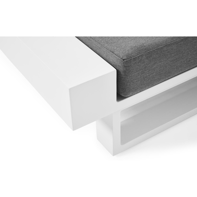Nano loungeset in wit aluminium met grijs coussins en Weather+ Softtouch kussens