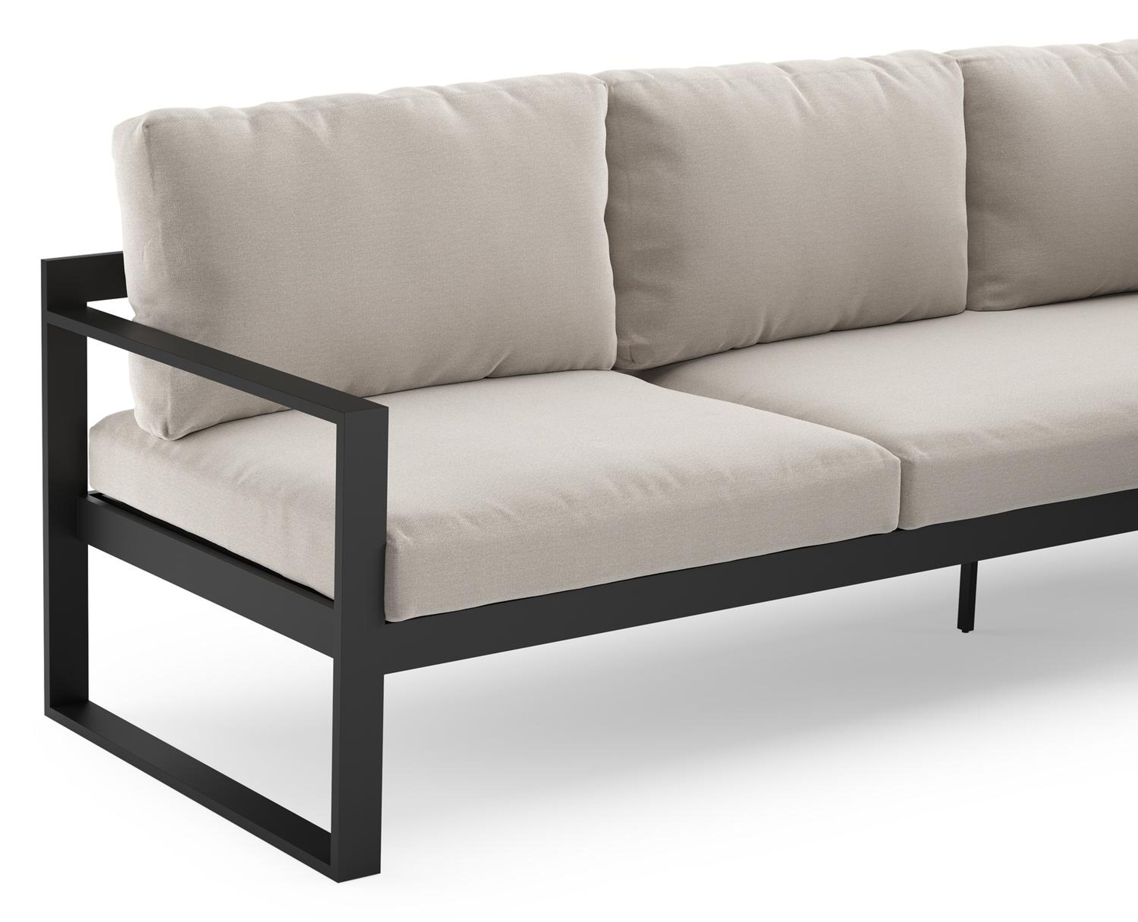 Caldela loungehoek in zwart aluminium met beige weather+ softtouch kussens en loungetafel