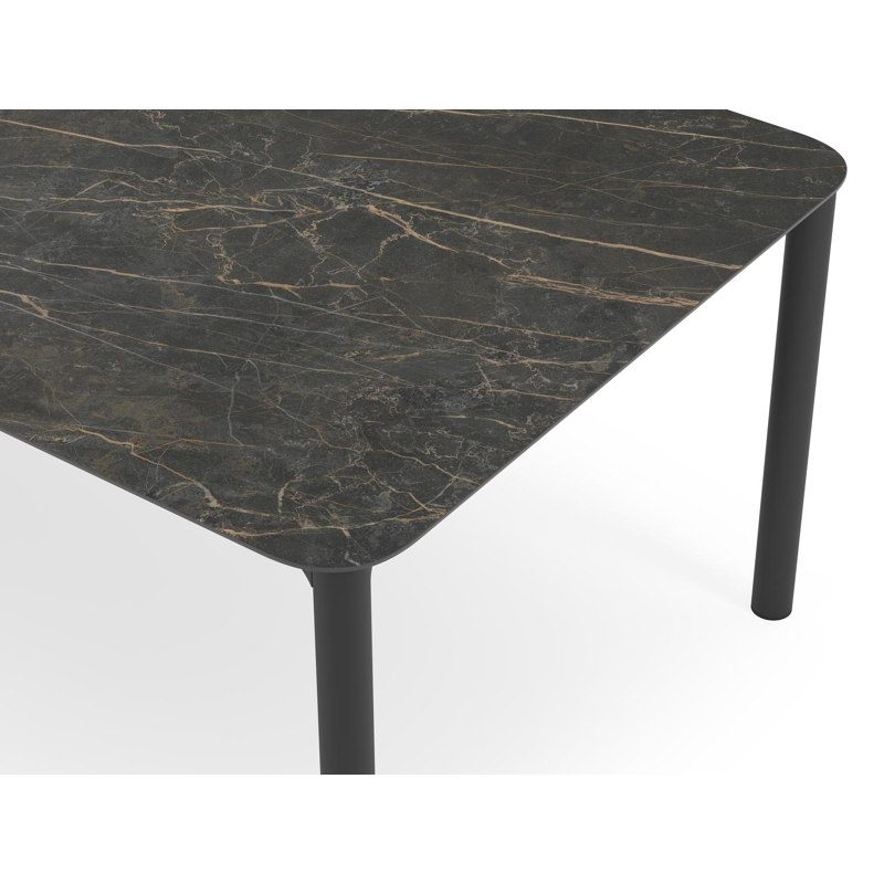 Lugano tuintafel rechthoekig afgerond in zwart aluminium en volkeramiek black obsession - L 290 x B 110 x H 74 cm