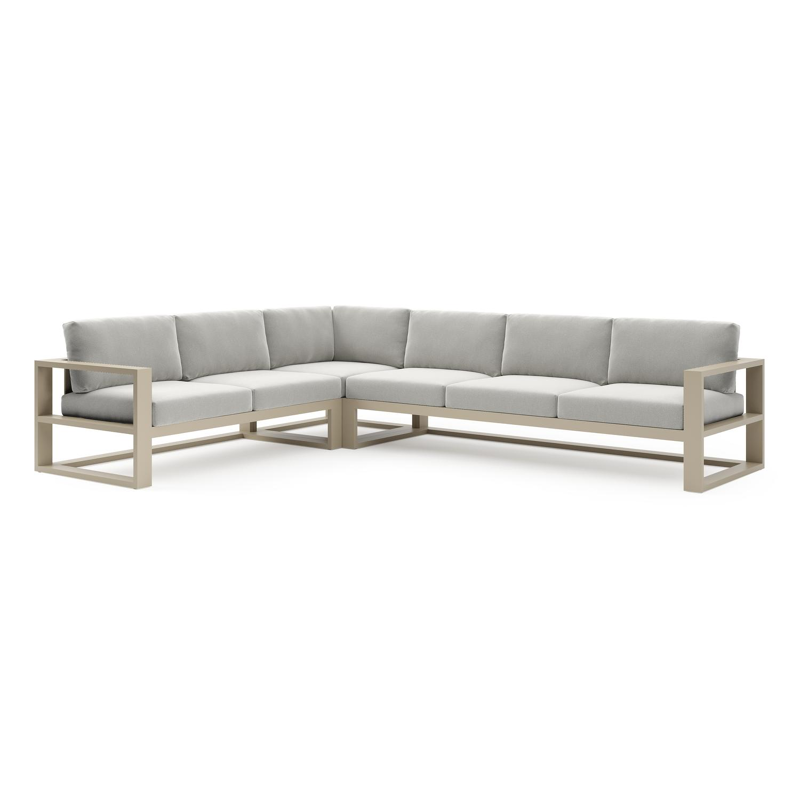 Verato loungehoek in beige aluminium met lopi ash all weather sunbrella® luxe kussen