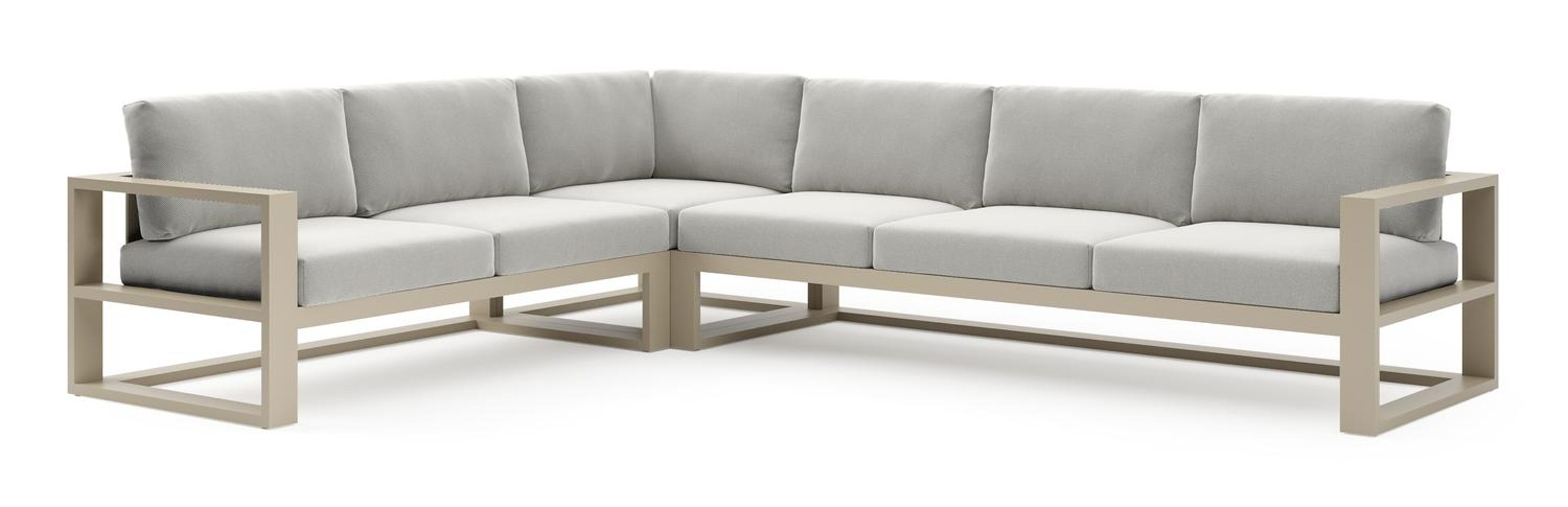 Verato loungehoek in beige aluminium met lopi ash all weather sunbrella® luxe kussen