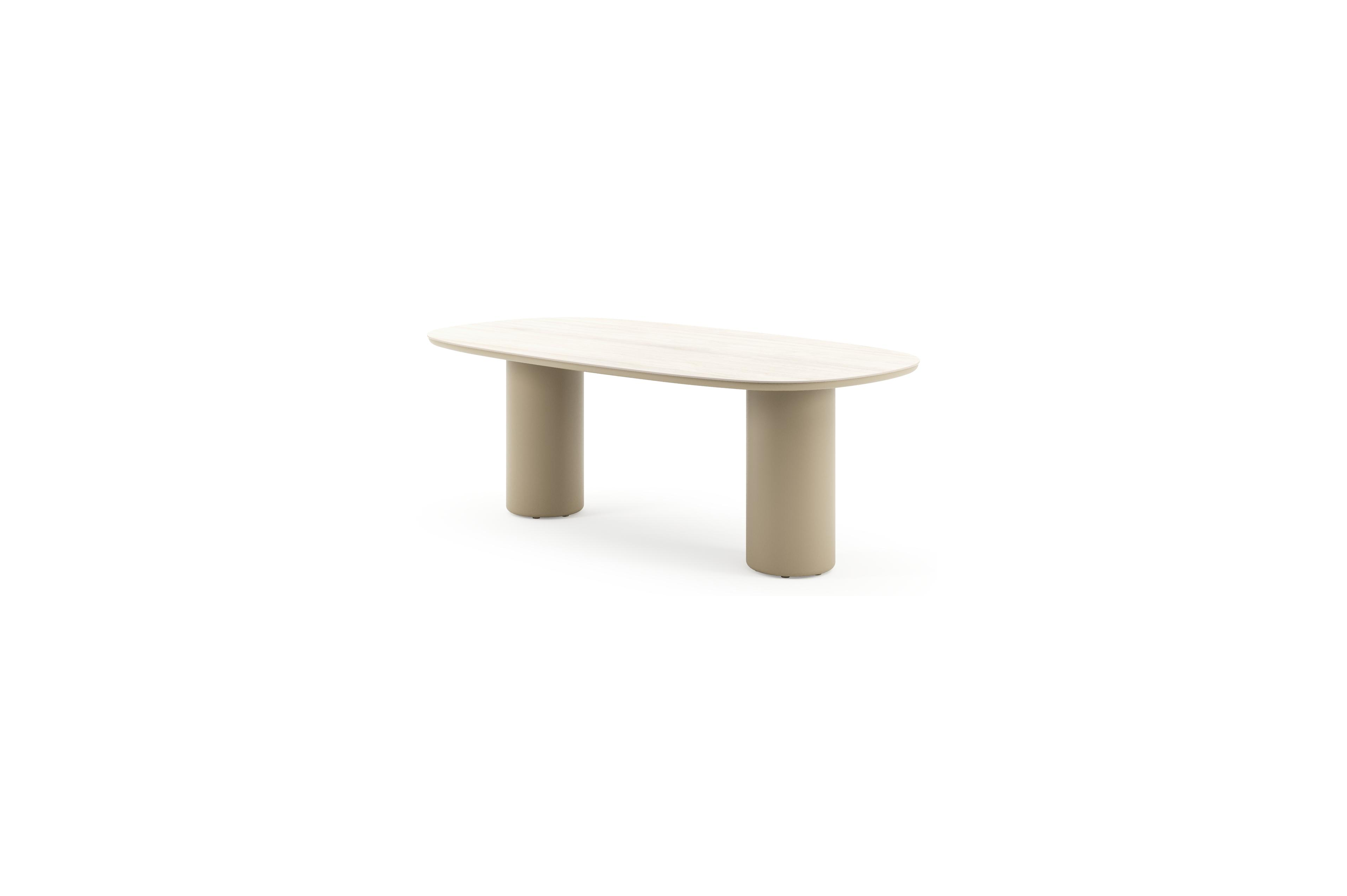Amico tuintafel bombo in beige aluminium en volkeramiek Travertino Bianco - L 210 x B 110 x H 73.5 cm
