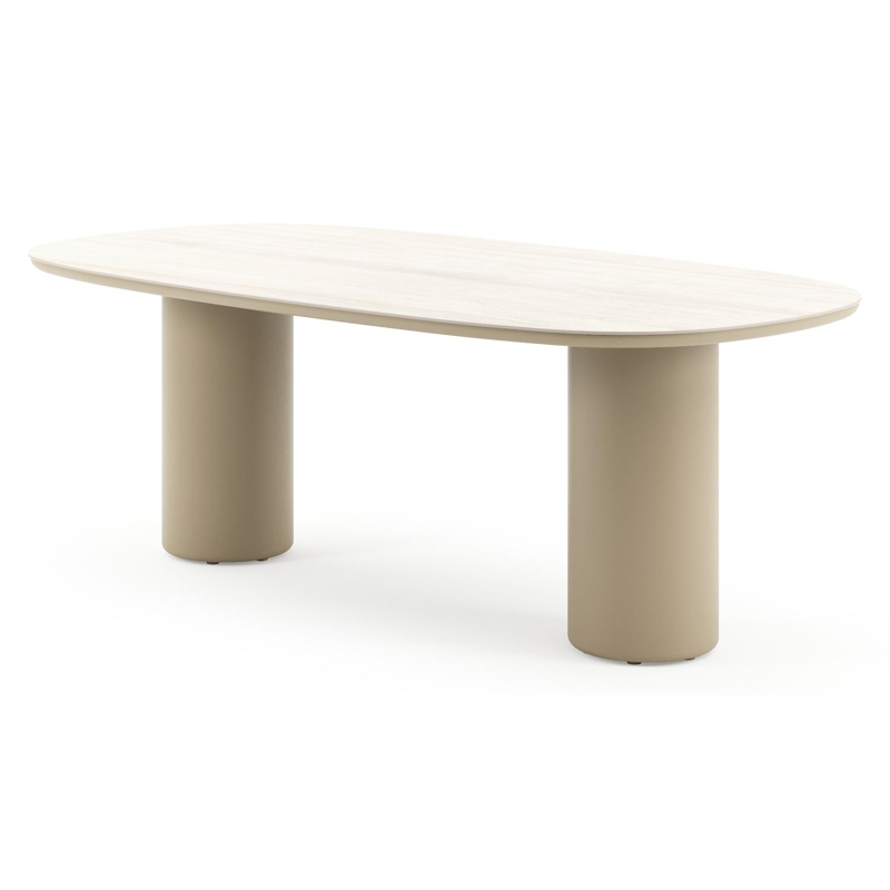 Amico tuintafel bombo in beige aluminium en volkeramiek Travertino Bianco - L 210 x B 110 x H 73.5 cm