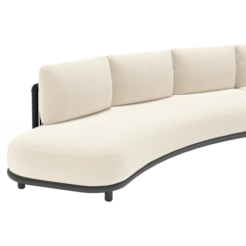 Lomano loungebank in zwart aluminium en beige verticaal geweven luxe vlakke rope met althea off white all weather cosytica kussen