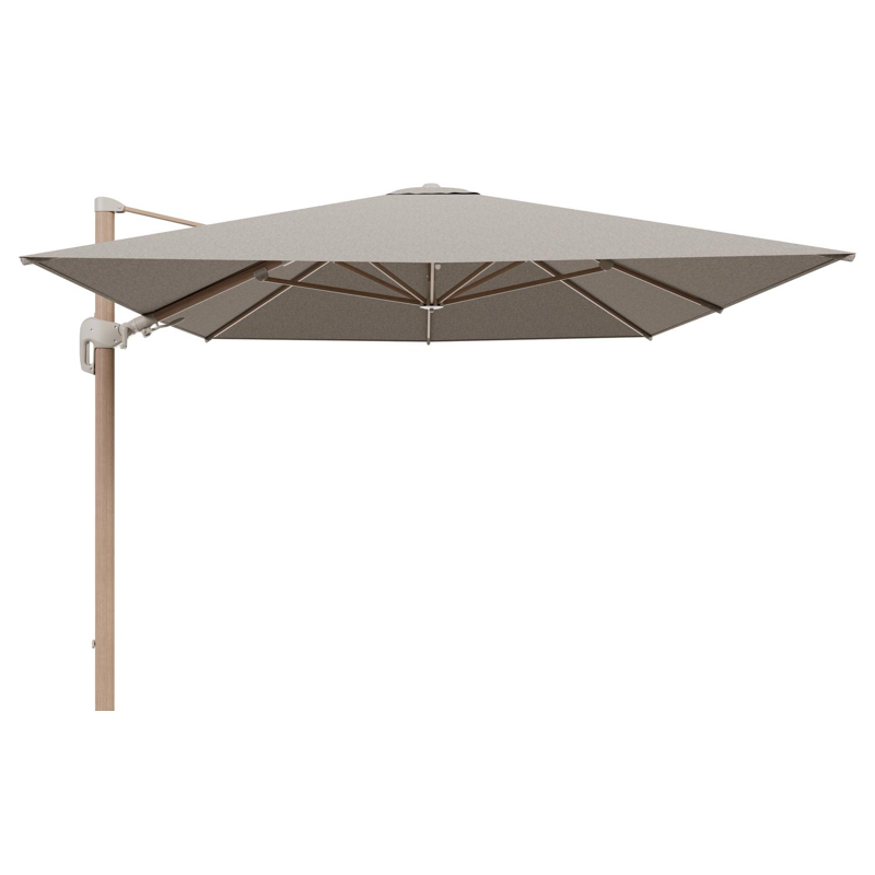 Rufina zweefparasol tiltfunctie in houtlook aluminium en parasoldoek in All Weather Sunbrella® Luxe Chartres Pewter  - L1 400 x L2 300 cm (zonder voet) (zonder voet)