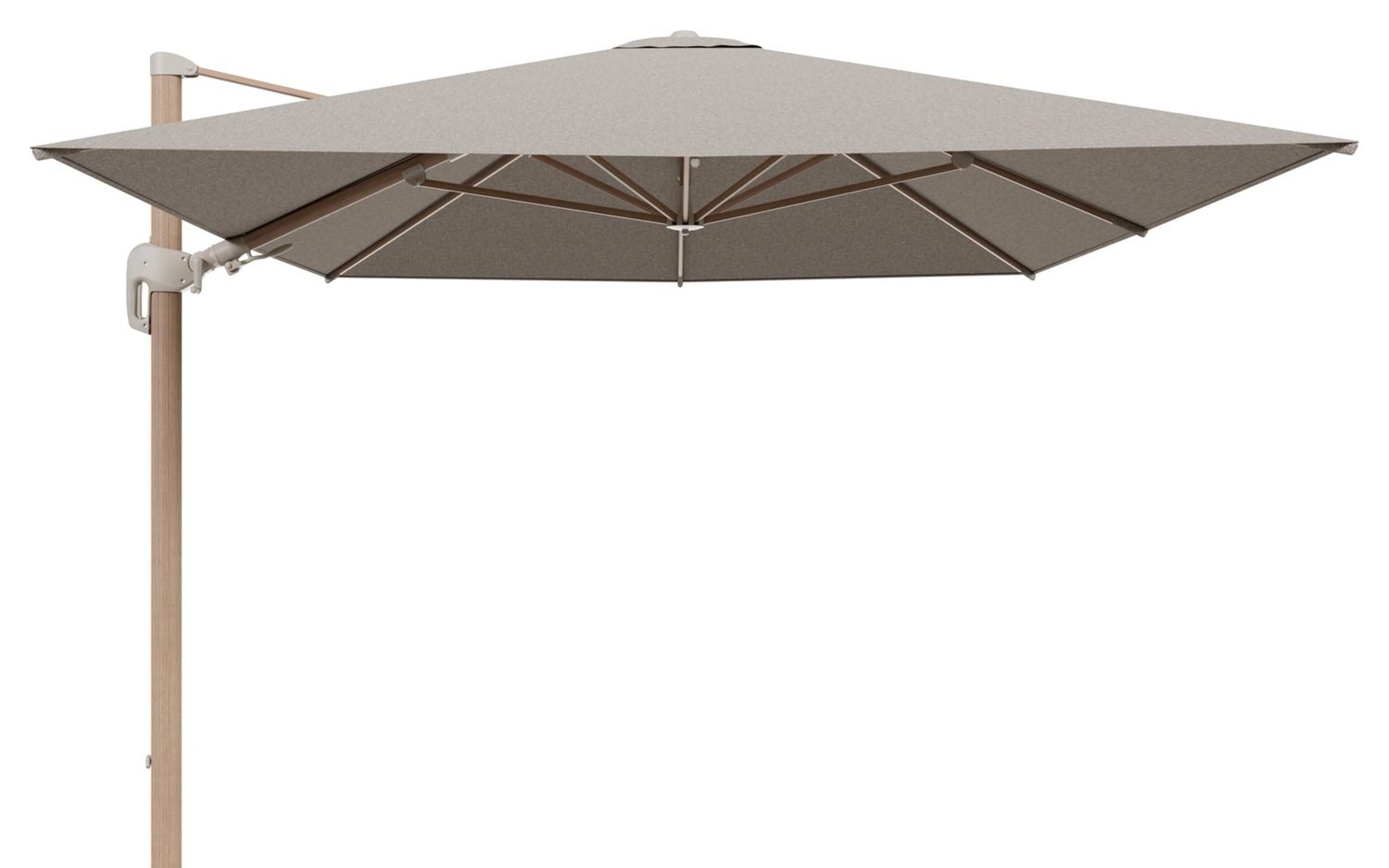 Rufina zweefparasol tiltfunctie in houtlook aluminium en parasoldoek in All Weather Sunbrella® Luxe Chartres Pewter  - L1 400 x L2 300 cm (zonder voet) (zonder voet)