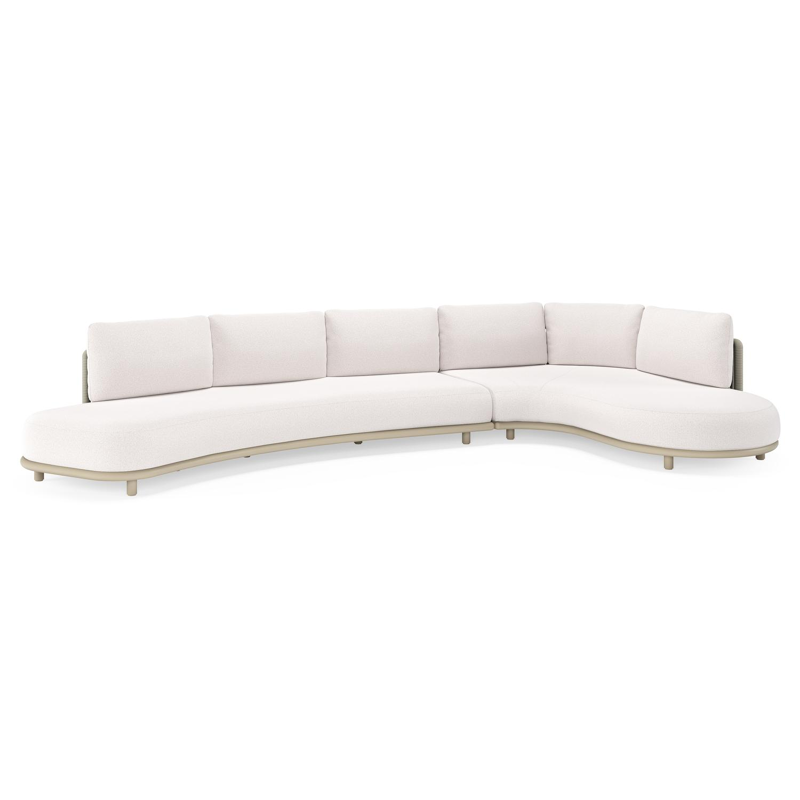 Lomano loungehoek in beige aluminium en beige verticaal geweven luxe vlakke rope met Ego Eggshell all weather solica