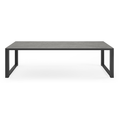 Ensemble de jardin Livo en aluminium noir avec plateau de table en céramique pleine gris et 8 chaises de jardin empilables Bareto