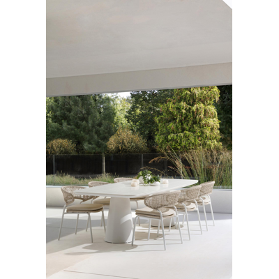 Donato XL tuinstoel in wit aluminium en beige vierkant geweven ronde rope