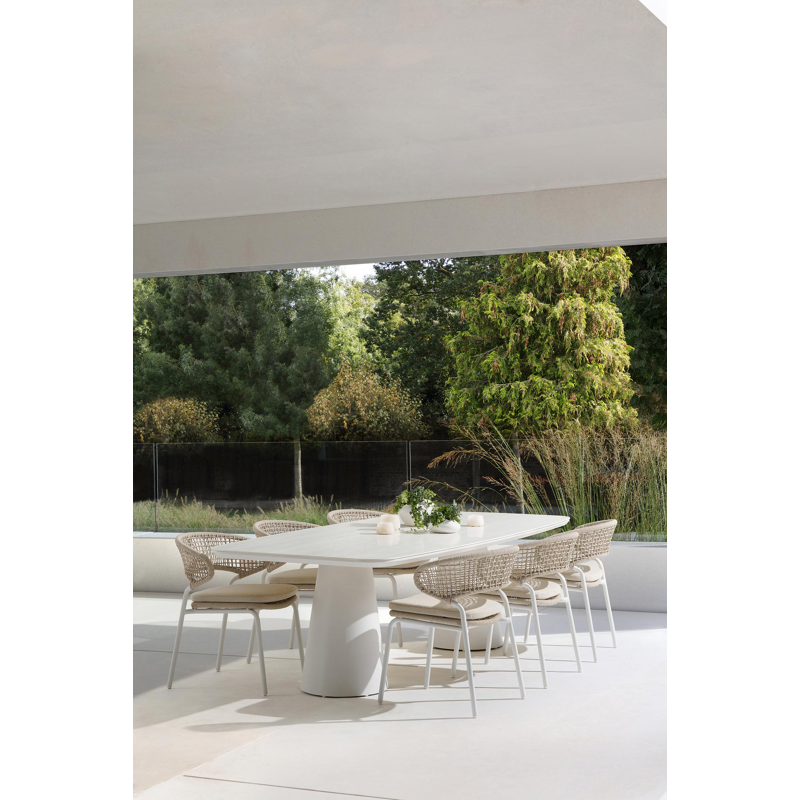 Donato XL tuinstoel in wit aluminium en beige vierkant geweven ronde rope