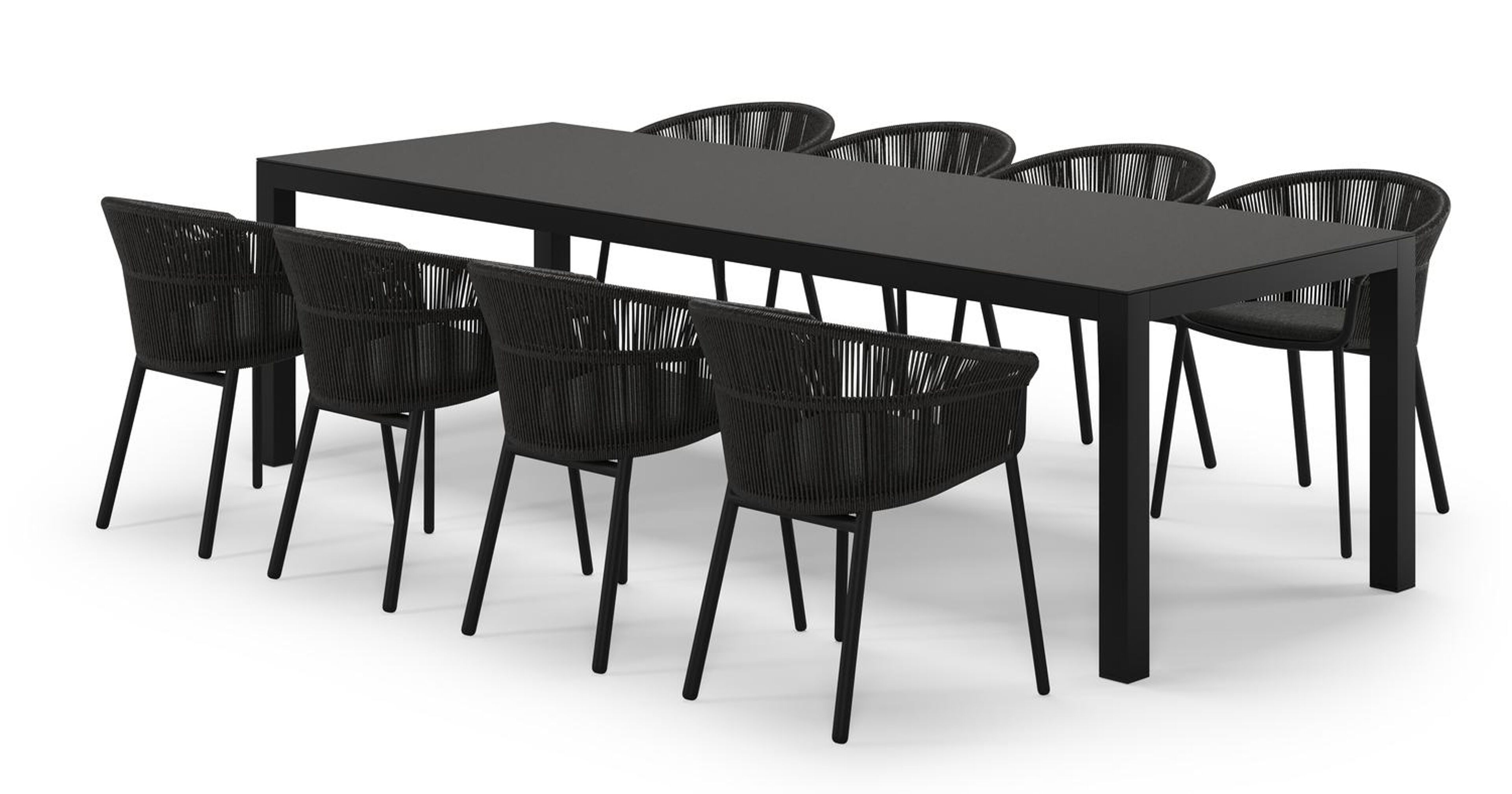 Varese rechthoekige tuinset in zwart aluminium en sintered stone notte minerale met 8 Matera tuinstoelen