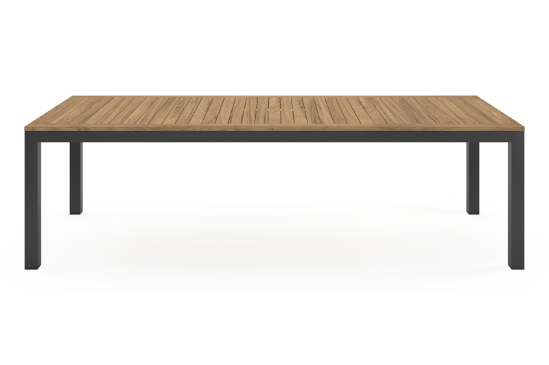 Varese tuinset in zwart aluminium en naturel teak tafelblad met 8 stapelbare Calobra tuinstoelen