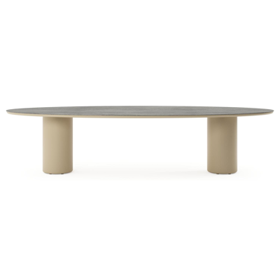 Amico tuintafel ovaal in beige aluminium en volkeramiek Aspen Grey - L 320 x B 130 x H 73.5 cm