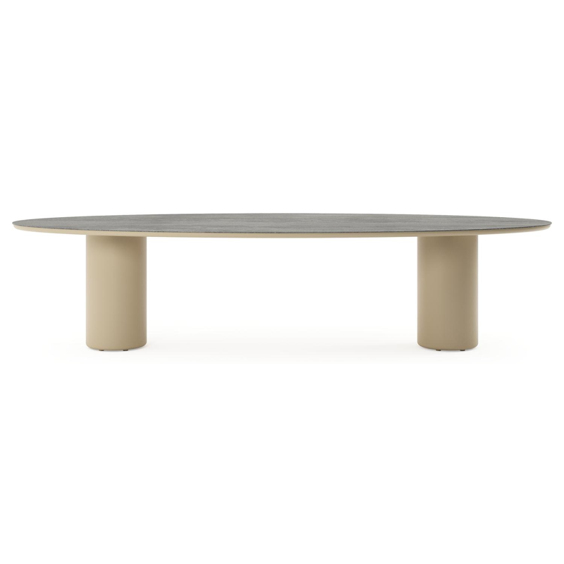 Amico tuintafel ovaal in beige aluminium en volkeramiek Aspen Grey - L 320 x B 130 x H 73.5 cm
