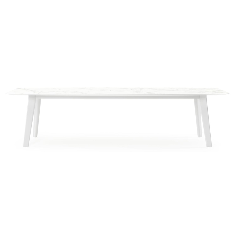 Table de jardin Lacrima en aluminium blanc et céramique pleine calacatta - Lg 315 x Larg. 115 x H 74 cm