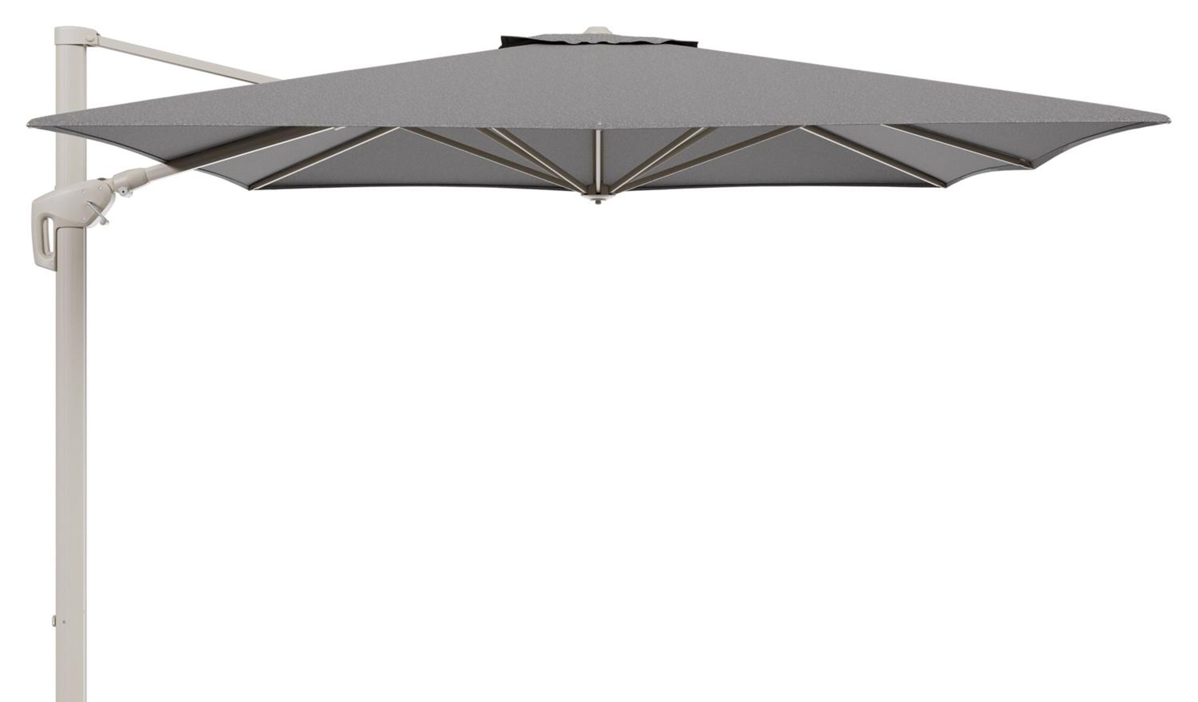 Minore zweefparasol met tiltfunctie in beige aluminium en Chartres Drizzle All Weather Sunbrella® Luxe parasoldoek - L1: 350 x L2: 350 cm (zonder voet)