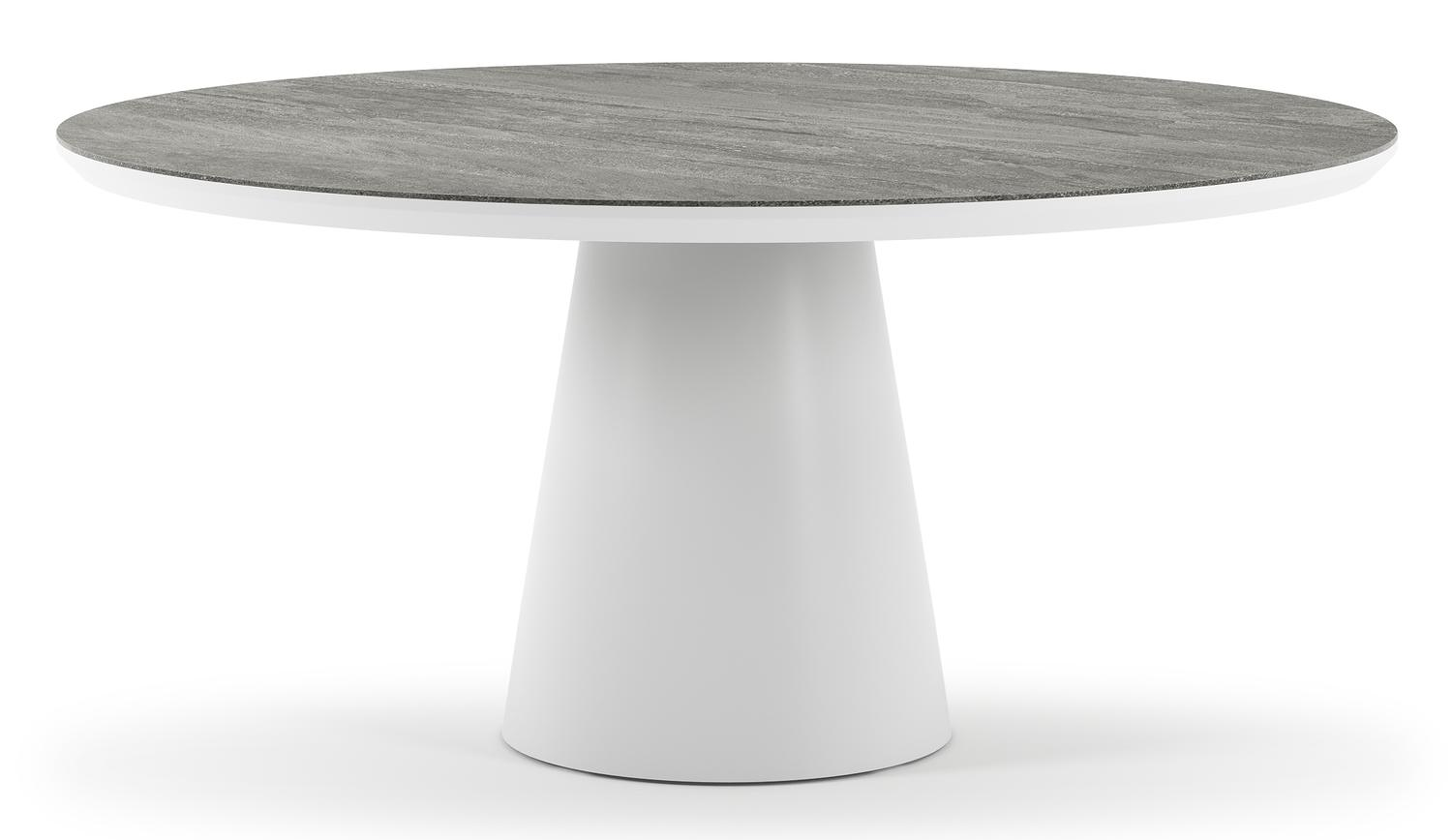 Table de jardin Donato ronde en aluminium blanc et céramique pleine Aspen Grey - Diam. 148 x Haut. 75 cm