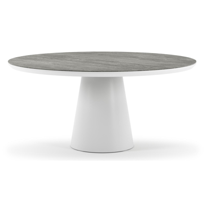 Donato tuintafel rond in wit aluminium en volkeramiek Aspen Grey - Dia. 148 x H 75 cm