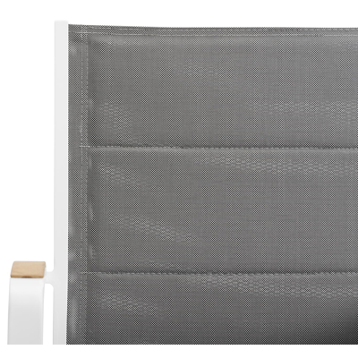 Lioni stapelbare tuinstoel in wit aluminium en grijs comfort textilene en teak armleuning