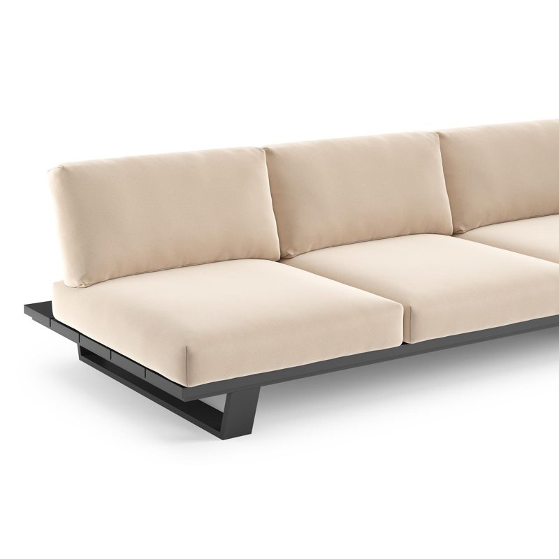Pagino loungebank in zwart aluminium met natte linen chalk all weather sunbrella® luxe kussen