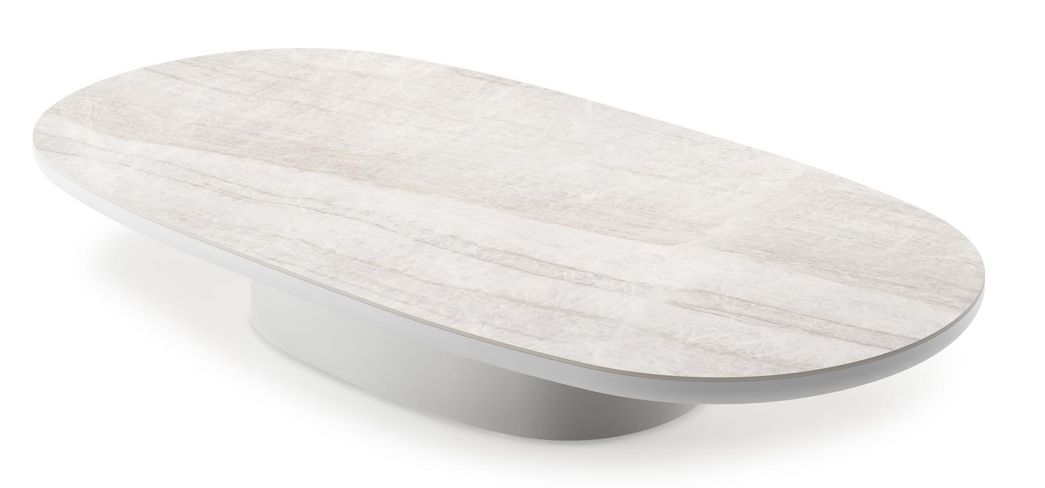Table de basse Amico bombo en aluminium blanc et céramique pleine Taj Mahal - Lg. 171 x Lrg. 89 x Haut. 24 cm