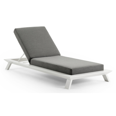 Chaise longue réglable Cesano en aluminium blanc avec Sunbrella® Premium natte charcoal chine coussin