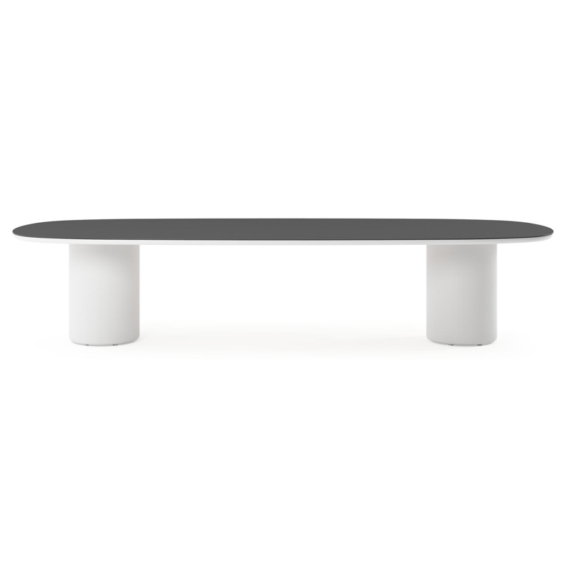 Table de jardin low dining Amico bombo en aluminium blanc et céramique pleine Nero Black - Lg. 320 x Lrg. 130 x Haut. 61 cm