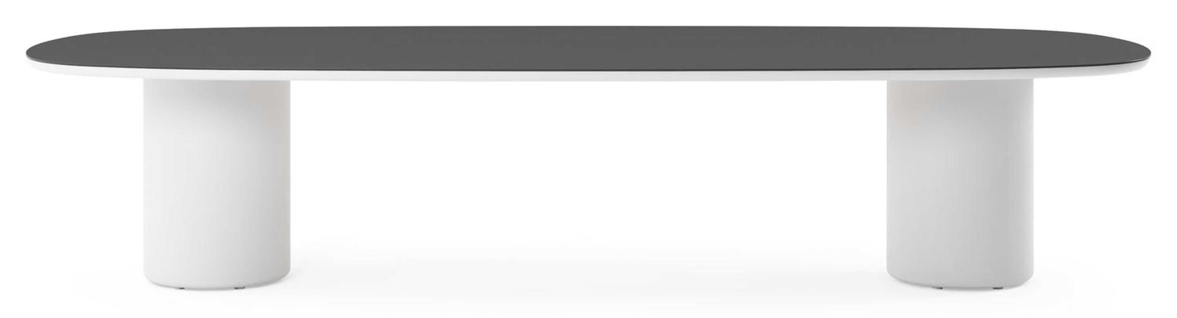 Table de jardin low dining Amico bombo en aluminium blanc et céramique pleine Nero Black - Lg. 320 x Lrg. 130 x Haut. 61 cm