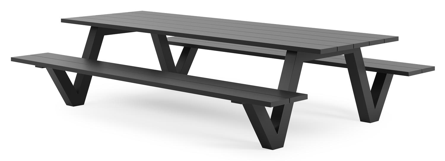 Norma picknicktafel in zwart aluminium - L 300 x B 213 x H 74 cm