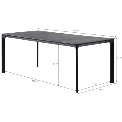 Fina tuinset in zwart aluminium en grijs keramische print tafelblad met 6 stapelbare Bahia tuinstoelen