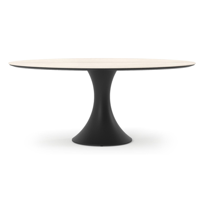 Fano tuintafel ovaal in zwart aluminium en volkeramiek Travertino Bianco - L 180 x B 110 x H 74 cm
