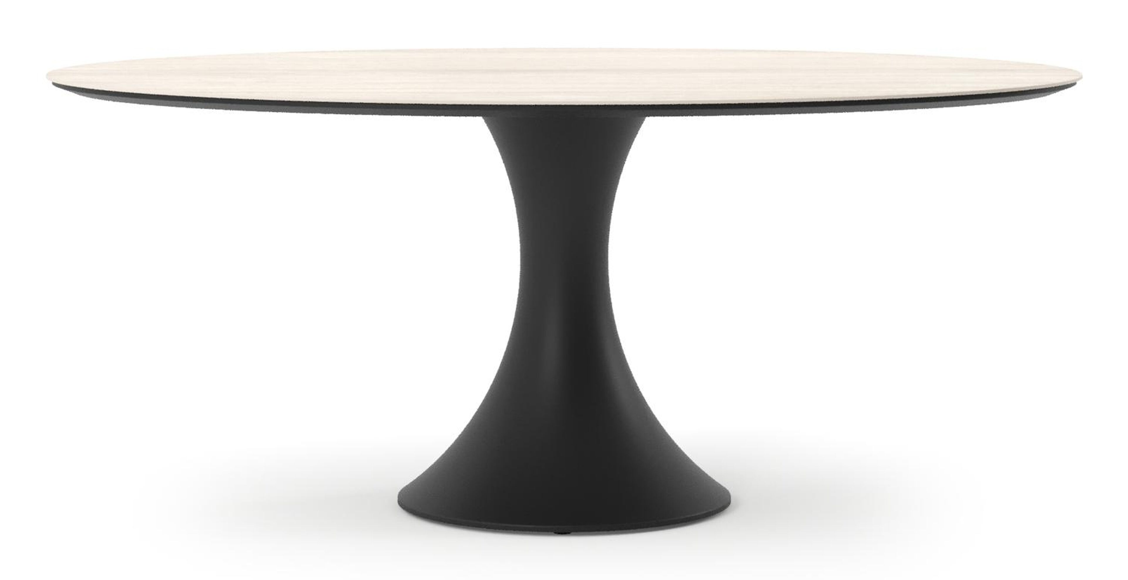 Table de jardin Fano ovale en aluminium noir et céramique pleine Travertino Bianco - Lg. 180 x Lrg. 110 x Haut. 74 cm