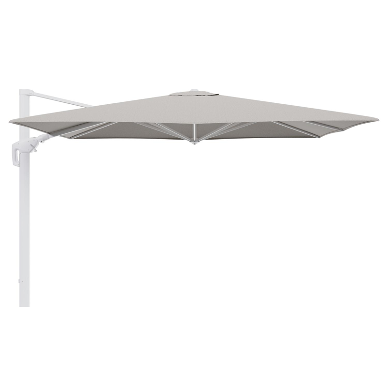 Parasol pendant Minore avec fonction tilt en aluminium blanc et toile de parasol en All Weather Sunbrella® Luxe Firenze Sand  - Lg.1: 280 x Lg.2: 370 cm (sans pied de parasol