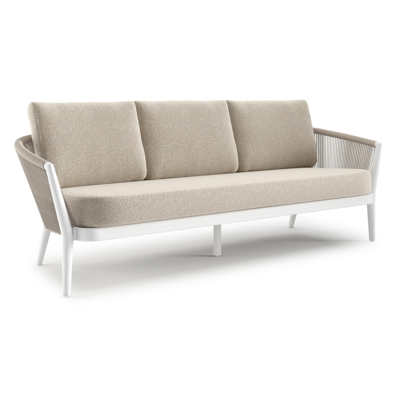 Orso loungebank in wit aluminium en beige verticaal geweven ronde rope met Marbella Ecru all weather cosytica kussen