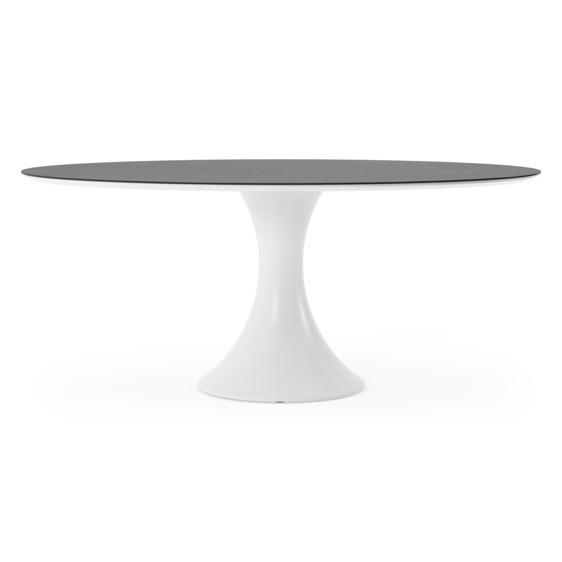 Table de jardin Fano ovale en aluminium blanc et céramique pleine Basalt Black - Lg. 180 x Lrg. 110 x Haut. 75 cm