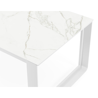 Atessa tuintafel in wit aluminium en volkeramiek calacatta - L 240 x B 100 x H 75 cm