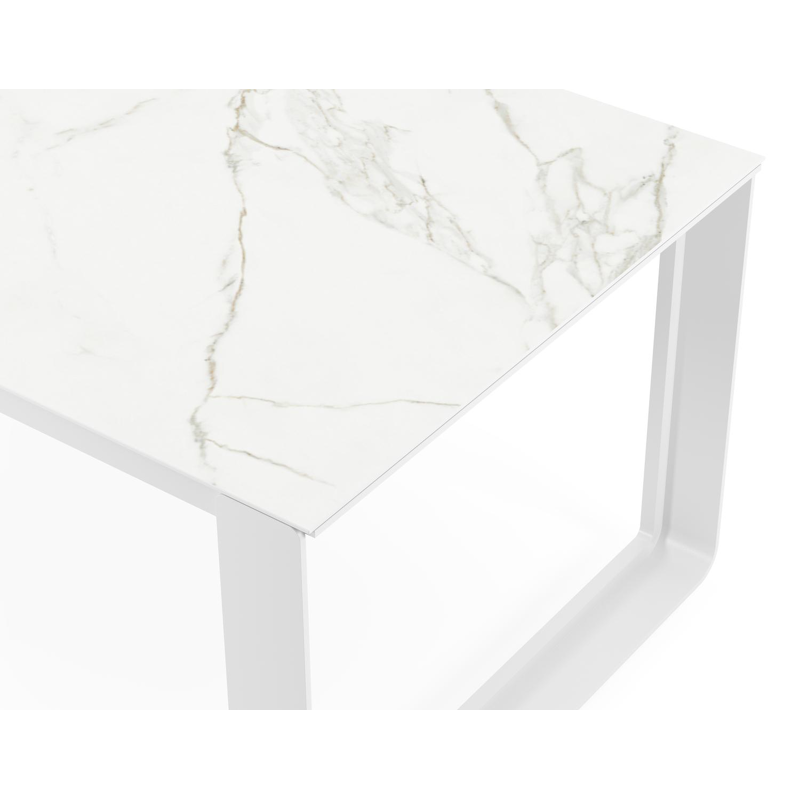 Atessa tuintafel in wit aluminium en volkeramiek calacatta - L 240 x B 100 x H 75 cm