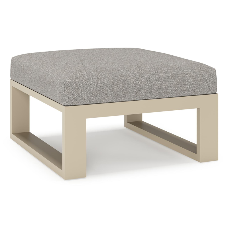 Verato poef in beige aluminium met tundra charcoal all weather sunbrella® luxe kussen