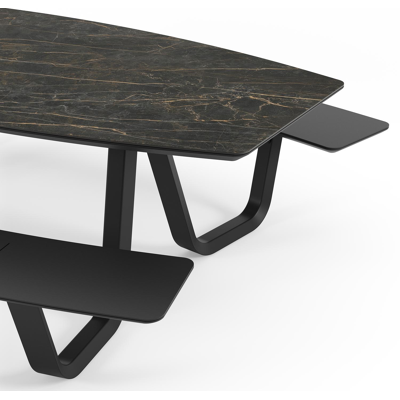 Forno picknicktafel bootvorm in zwart aluminium en volkeramiek black obsession tafelblad - L 240 x B 181 x H 72 cm