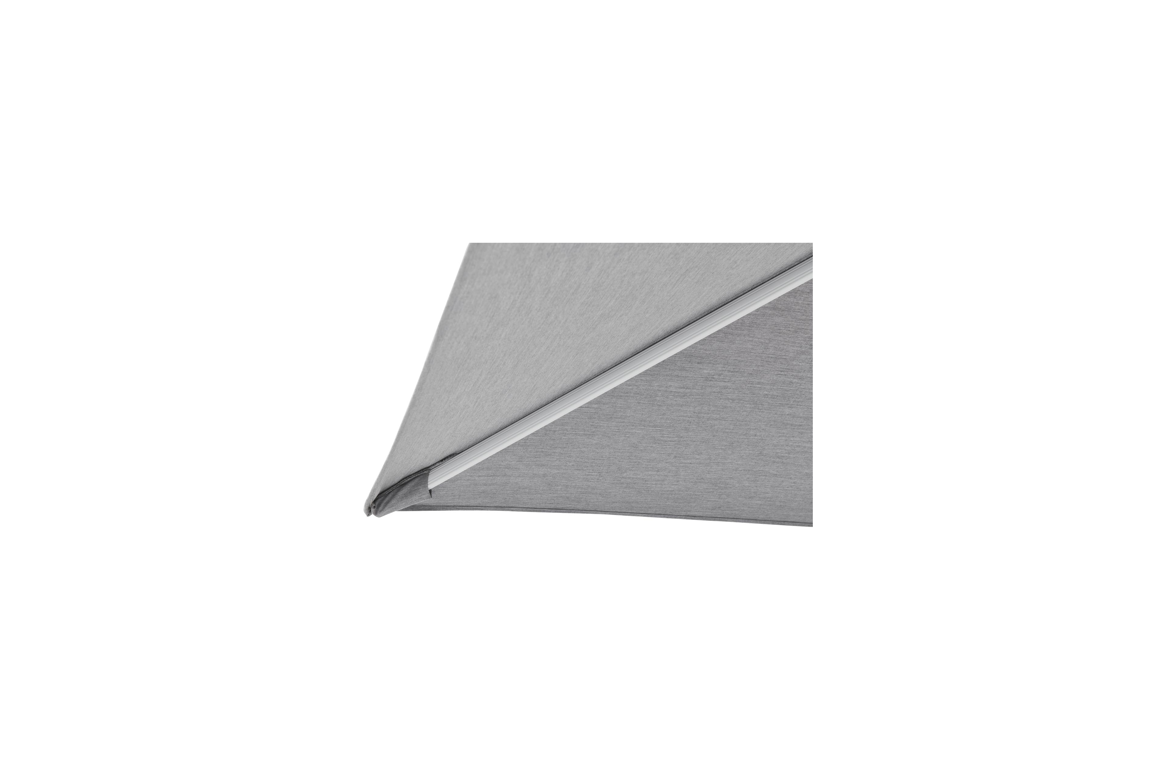 Rufina zweefparasol met tiltfunctie in wit aluminium met natte charcoal chine all weather sunbrella® luxe parasoldoek - L1 300 x L2 300 cm met parasolvoet Lapido 120 kg