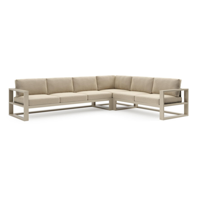 Verato loungehoek in beige aluminium met althea camel all weather cosytica kussen