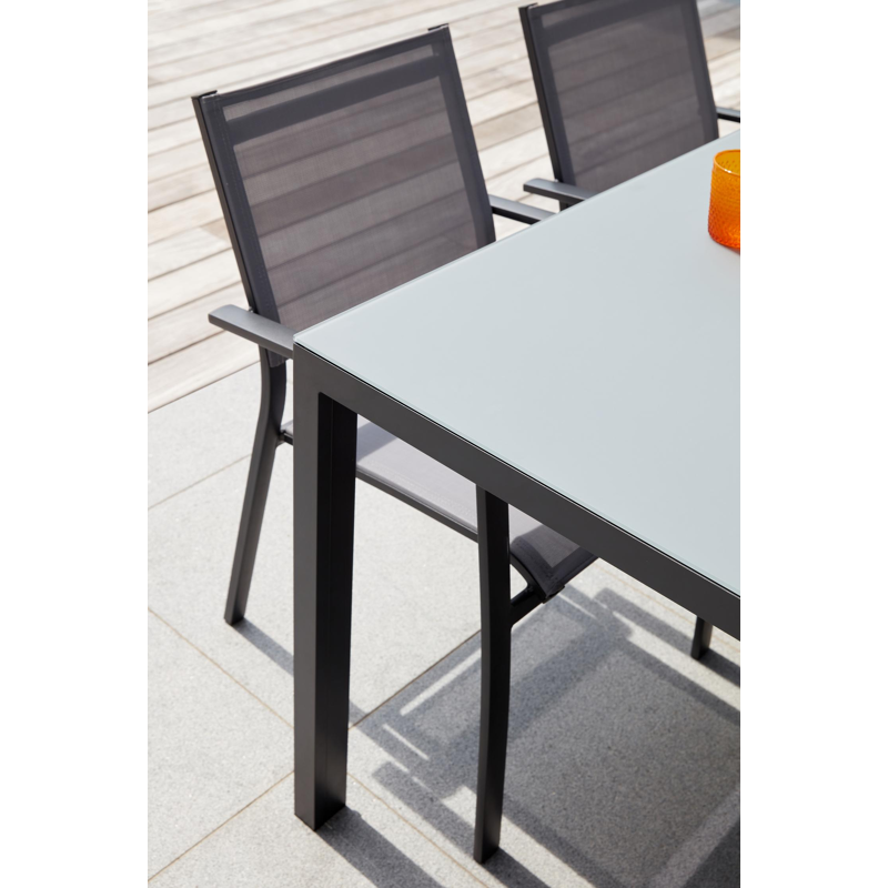 Caldela tuintafel in zwart aluminium en glas grijs - L 140 x B 80 x H 75 cm